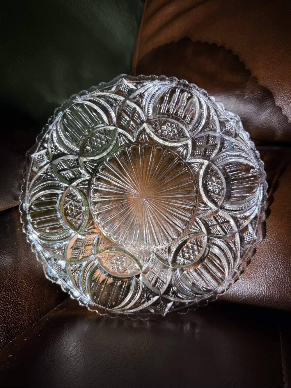 Antique EAPG Moon and Star Clear Glass Platter Serving Bowl UV Glow Manganese - Picture 3 of 6